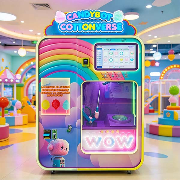WM980+ automatic cotton candy vending machine with ambient ring light