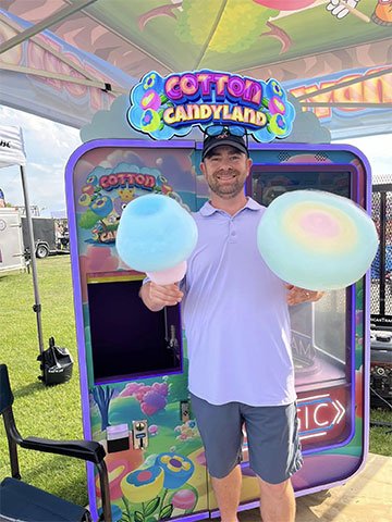 Seth with cotton candy vending machine in Florida