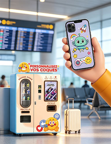 WM880 phone case vending machine in an airport