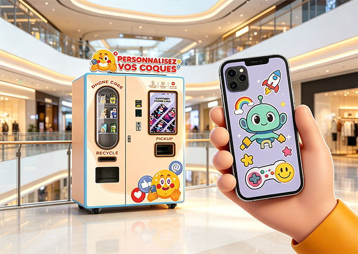 WM880 phone case vending machine in a shopping mall