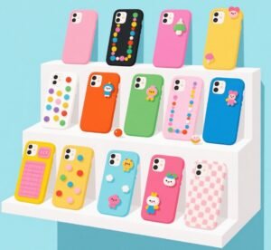 Colorful DIY phone case designs on display