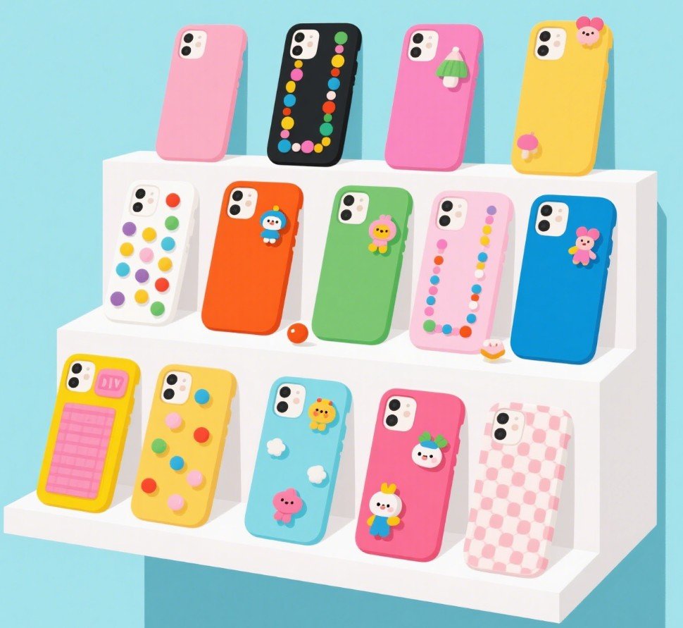 Colorful DIY phone case designs on display