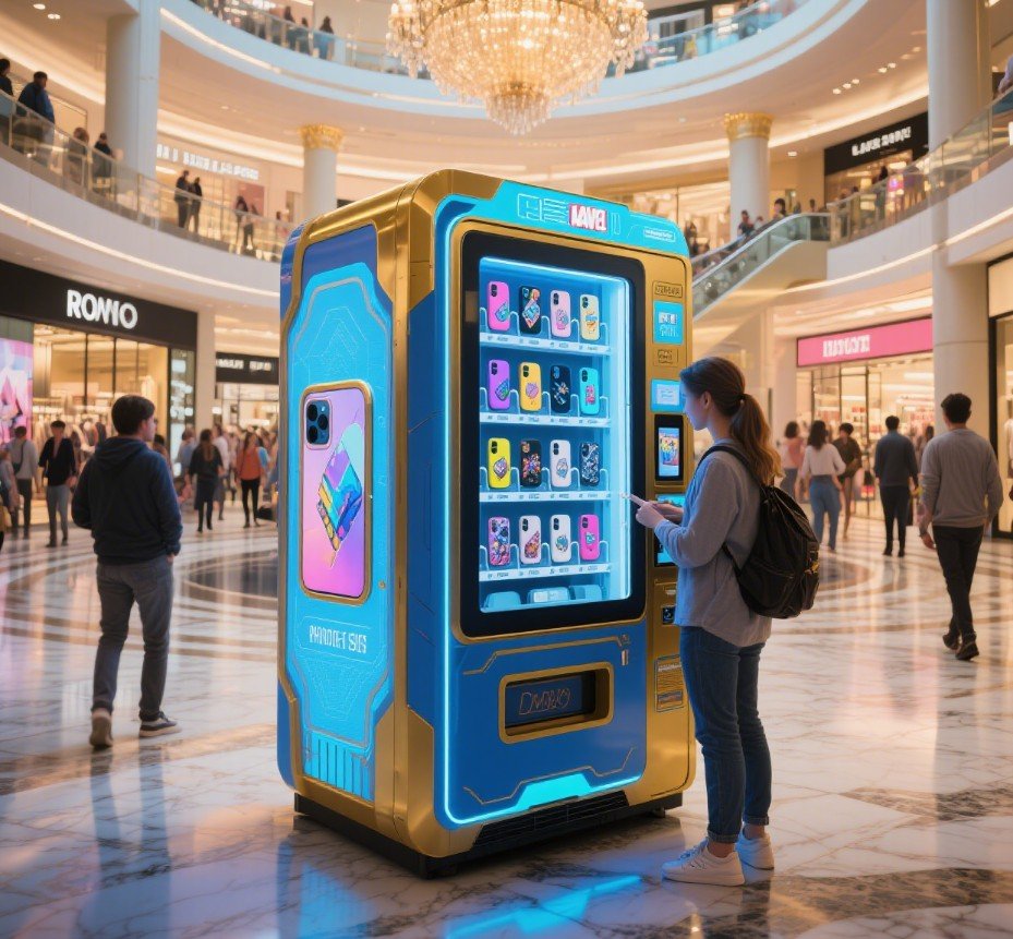 Phone case vending machine in a mall