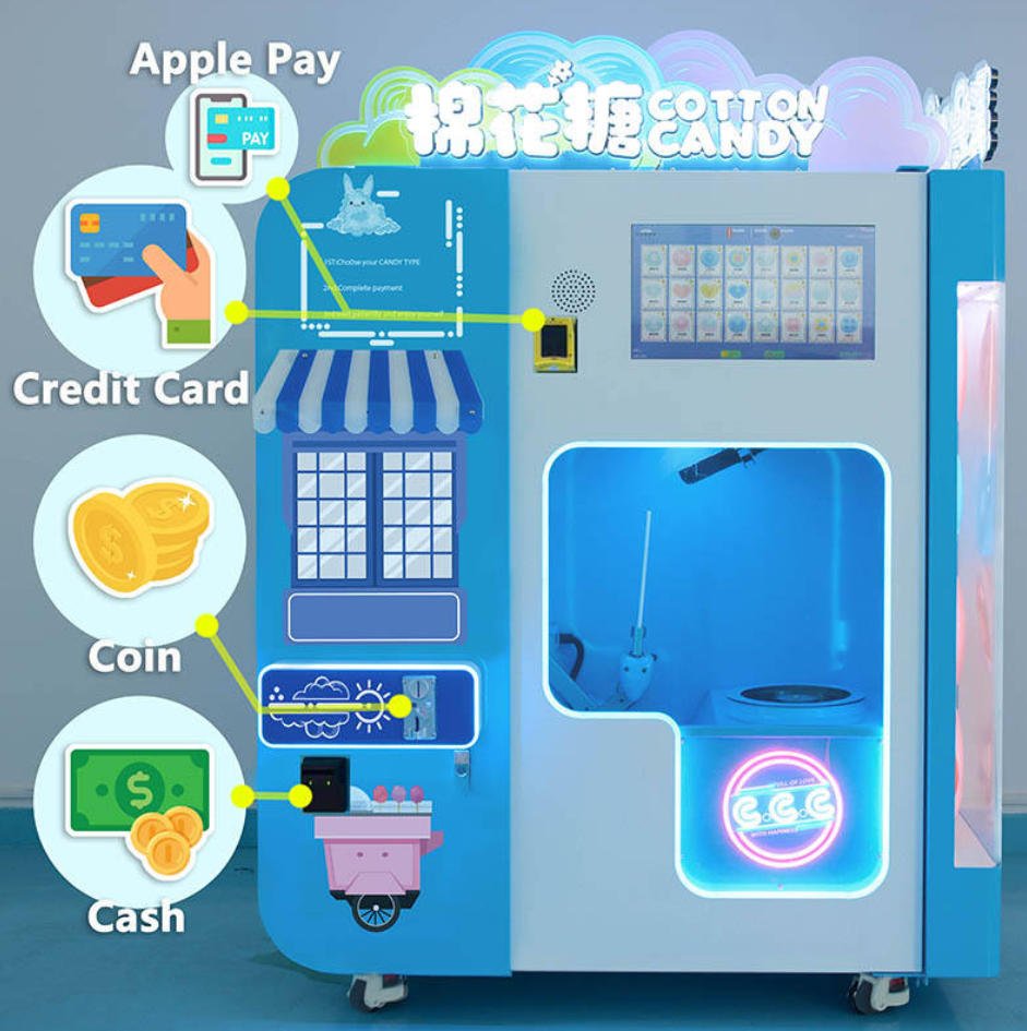 Fully automatic cotton candy vending machine in operation