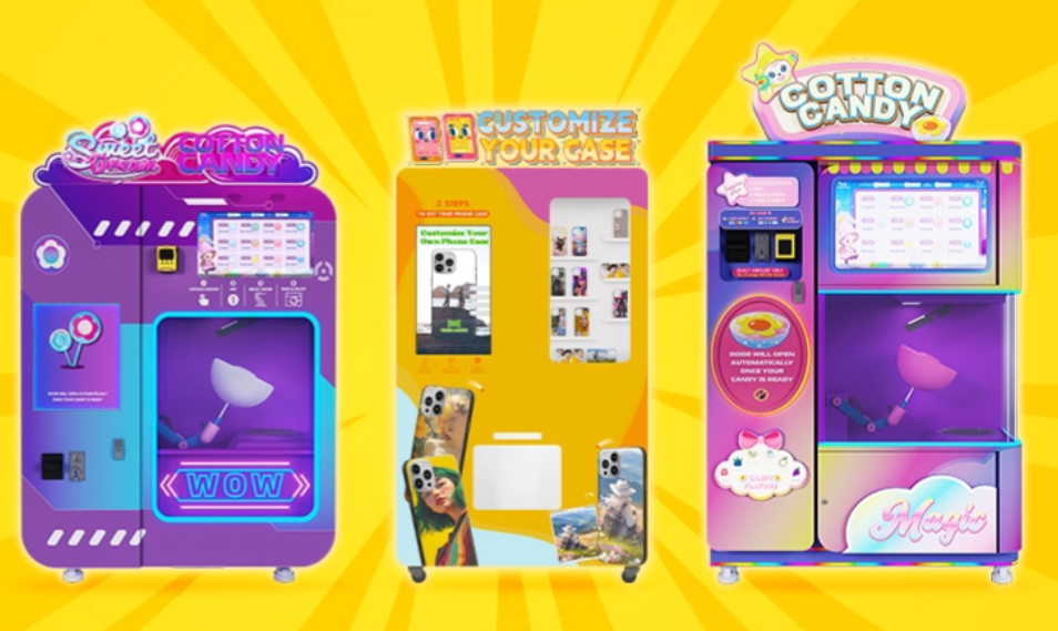 High-profit vending machine products like cotton candy, phone cases, and snacks