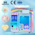 Commercial cotton candy vending machine serving colorful treats