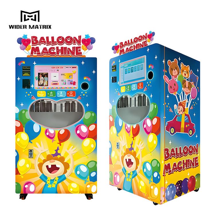 Commercial balloon vending machine dispensing colorful balloons