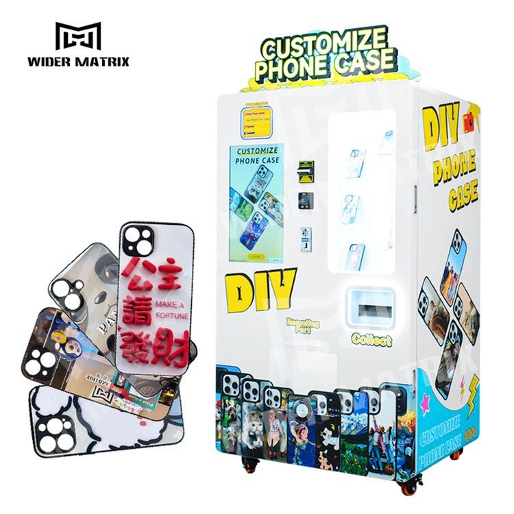 Custom phone case being printed in a vending machine