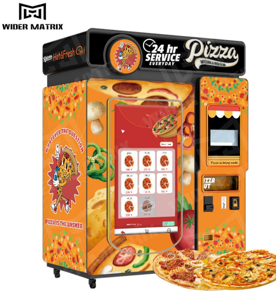 Inside view of a pizza vending machine showing its technology
