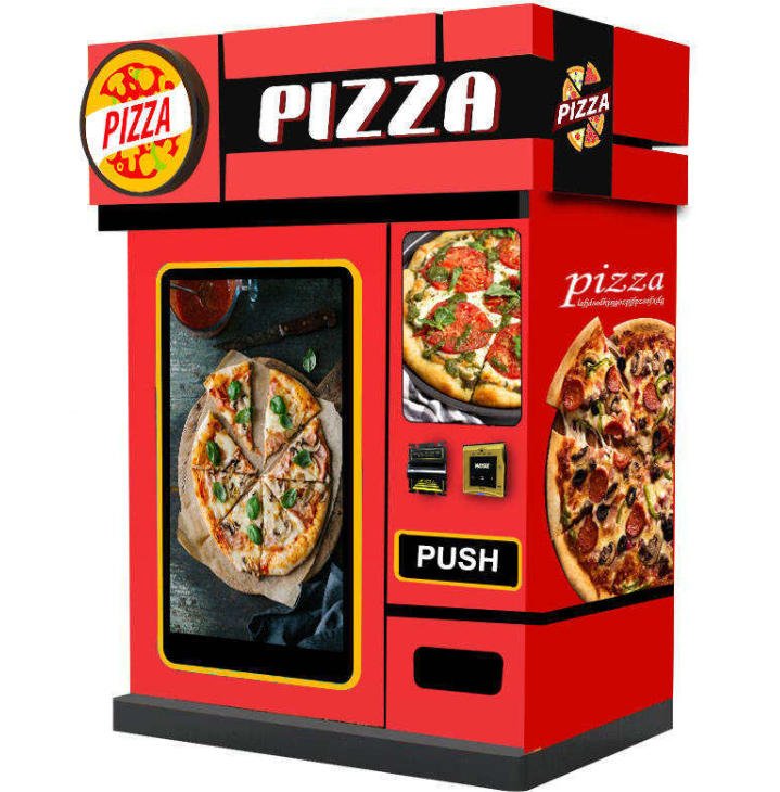 Japanese pizza vending machine with touchscreen interface