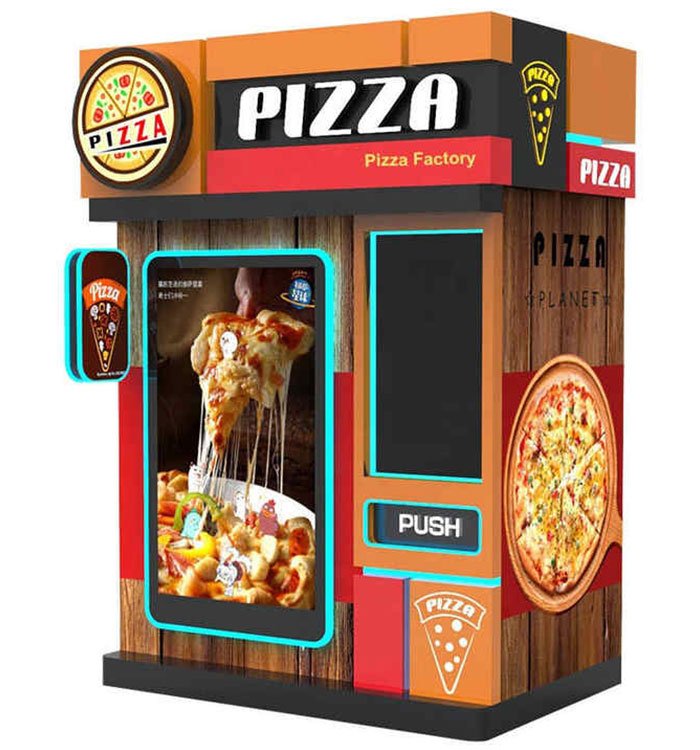 Pizza vending machine in France serving fresh pies