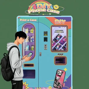A-customer-using-a-Wider-Matrix-phone-case-vending-machine-to-create-a-custom-design