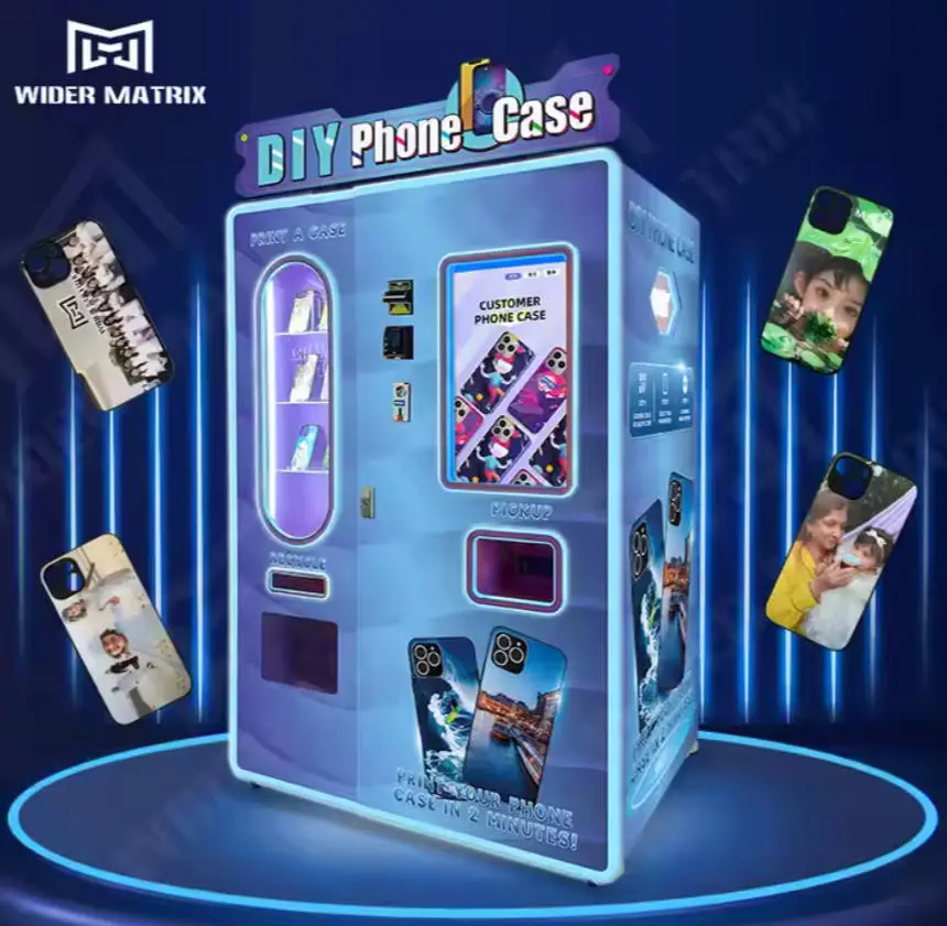 Automated phone case vending machine in a mall