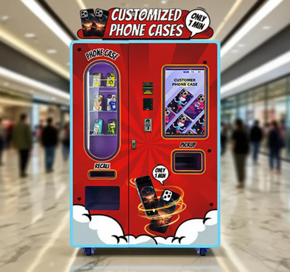 Modern phone case vending machine in a shopping mall