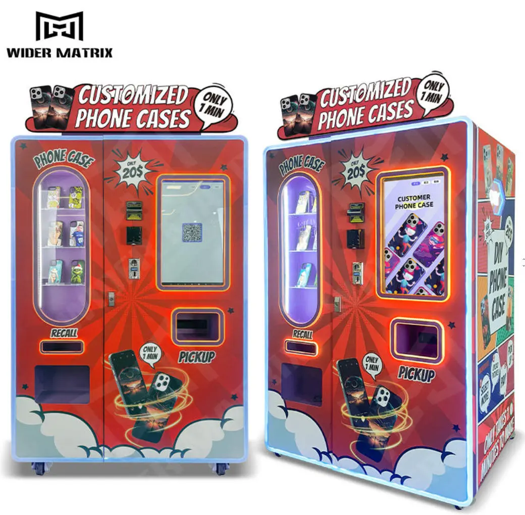 Phone case maker machine in a busy retail location