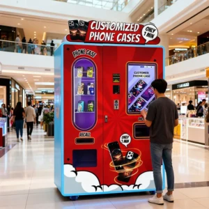 Customer using phone case vending machine