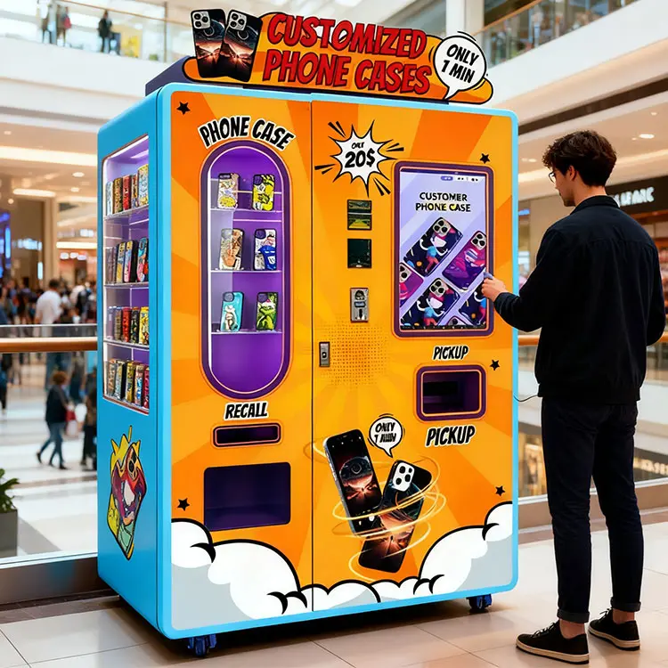 Customer using phone case vending machine