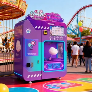 التلقائي بالكامل القطن الحلوى البيع آلة في مشغولا theme park إعداد