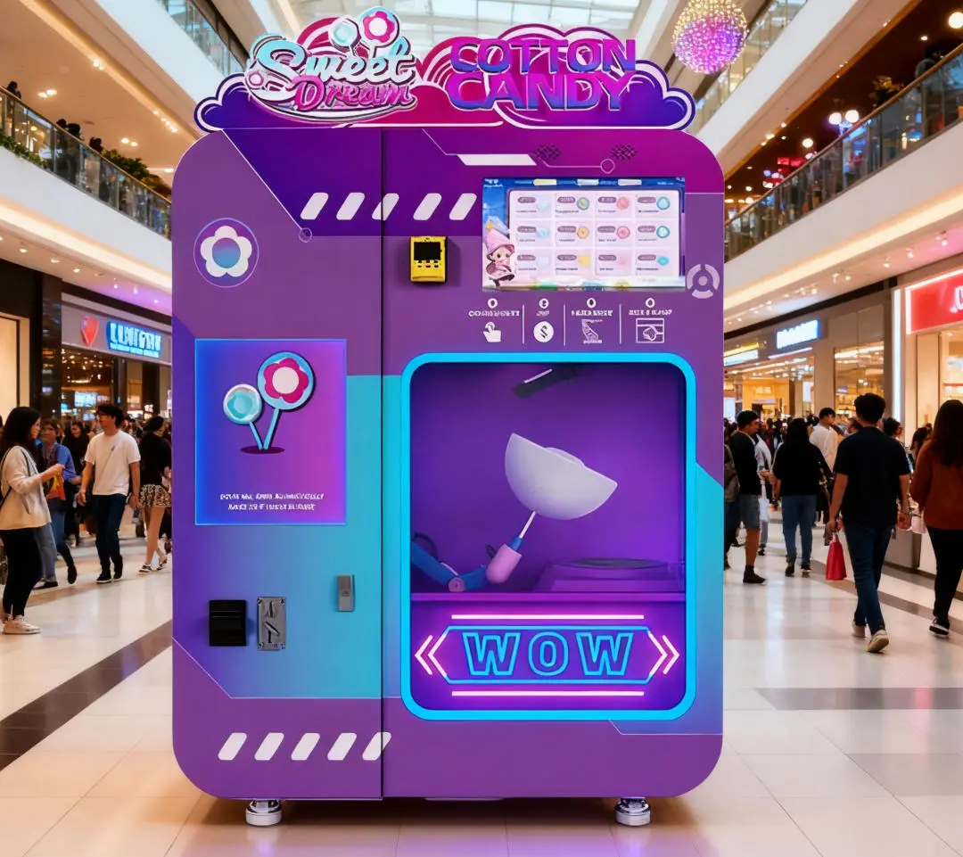 Fully automatic cotton candy vending machine in an American mall