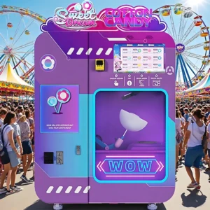 Fully-automatic-cotton-candy-vending-machine-in-high-traffic-location