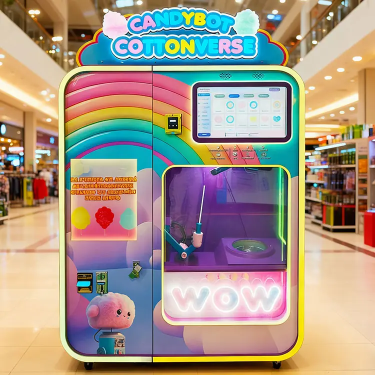 Fully automatic cotton candy vending machine producing colorful candy