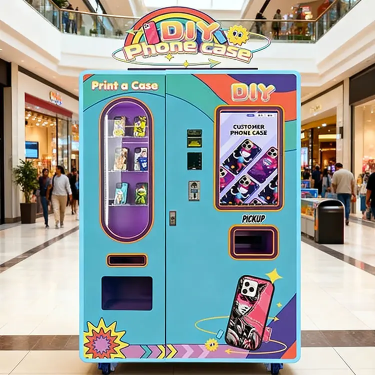 Modern phone case vending machine in a shopping mall