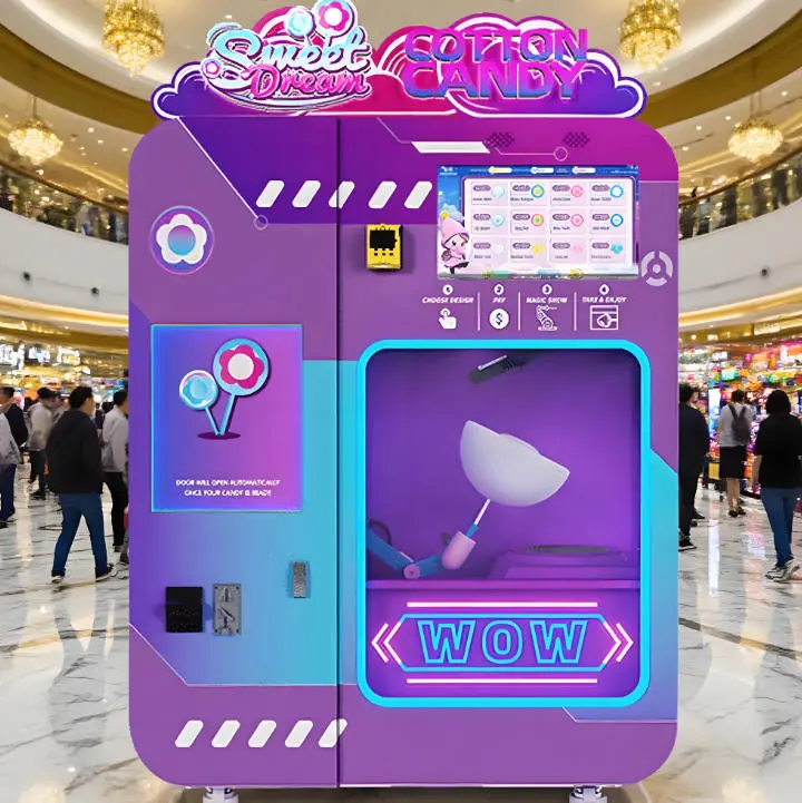 Máquina expendedora de algodón de azúcar en un centro comercial