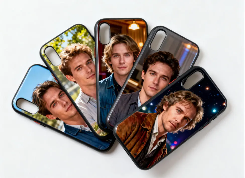 Various custom print on demand cell phone case designs displayed