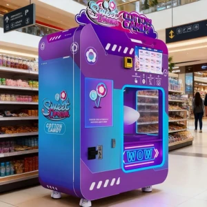 WM980 Plus cotton candy vending machine operating in a shopping mall
