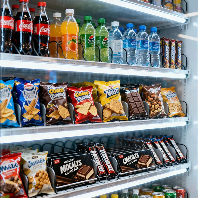 Assortment of best-selling items in a modern vending machine