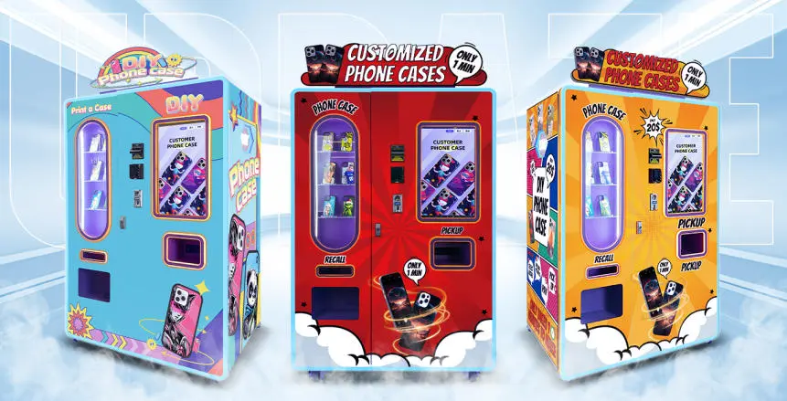 Close-up of a custom-designed iPhone case from a vending machine