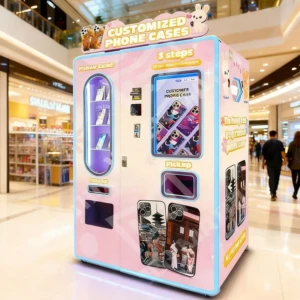 Moderna máquina expendedora de fundas para iPhone en un centro comercial
