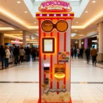 Modern popcorn vending machine serving fresh popcorn to customers