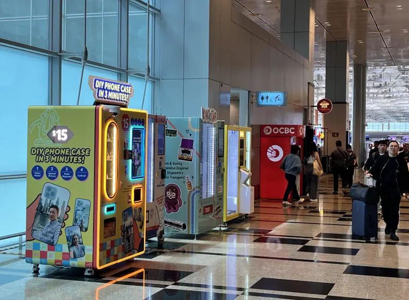 Multiple types of vending machines in a mall setting