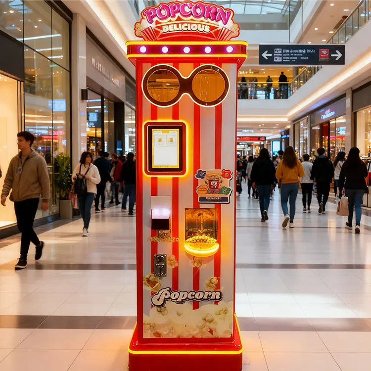 Modern automatic popcorn vending machine in a shopping mall