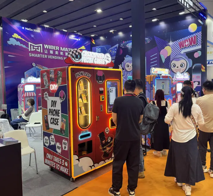 Customer using interactive vending machine display