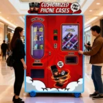 عميل يستخدم آلة بيع حقيبة الهاتف في مركز تسوق