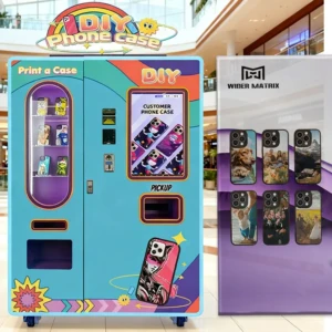 Máquina expendedora moderna de estuches para teléfonos en un centro comercial australiano