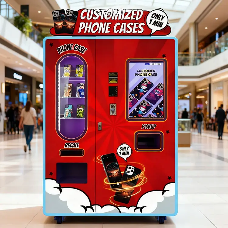 Modern phone case vending machine in a shopping mall