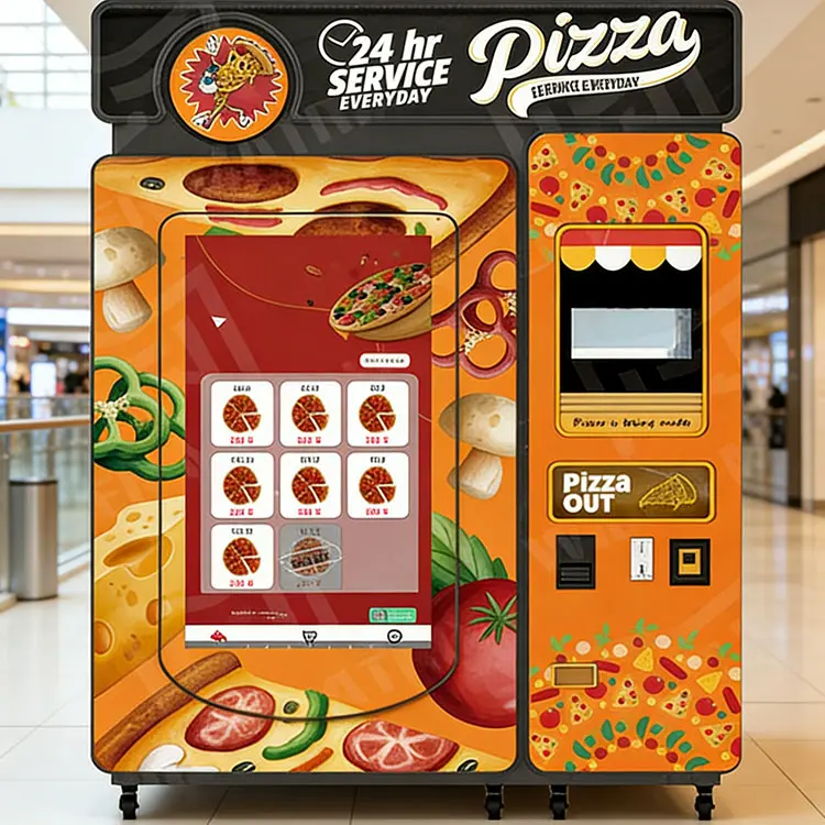 Modern pizza vending machine in a public location