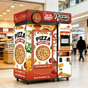 Современный автомат для пиццы в оживленном университетском кампусе