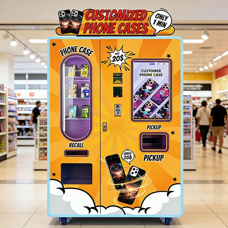 Modern phone case vending machine in a shopping mall