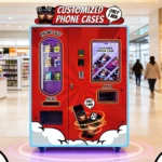 Modern phone case vending machine in a busy shopping mall like Rundle Mall