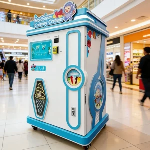Modern ice cream vending machine for business placed in a high-traffic shopping mall