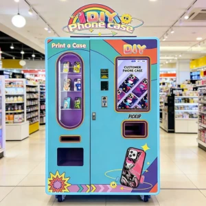 máquina expendedora de impresora de caso de teléfono personalizada en un centro comercial ocupado
