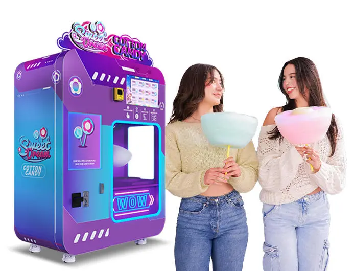 Máquina expendedora automática de dulces de algodón en un centro comercial