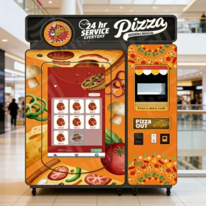 Modern automated pizza vending machine in a busy urban location 2025