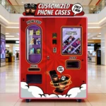 Fully automatic phone case vending machine operating in a busy shopping mall
