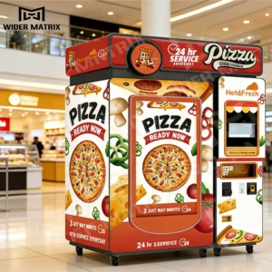 آلة بيع البيتزا الآلية تخدم العملاء في مركز عبور عالي الحركة