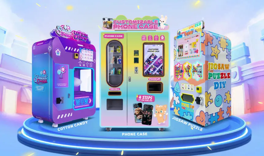 fully automatic cotton candy vending machine or a cell phone case vending machine